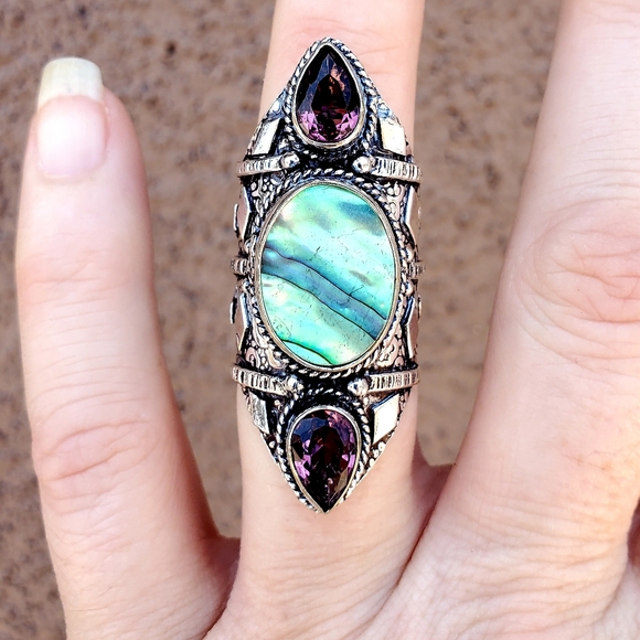 New Abalone Shell & Amethyst 925 Silver Ring. - Picture 9 of 12